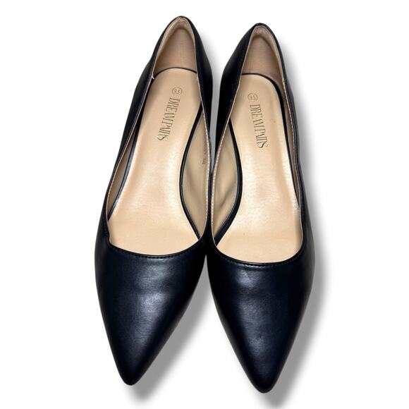 Dream Pairs Black Pointed Toe Pumps Women’s Size 9.5 Block Heel Slip On Shoes - Picture 1 of 11